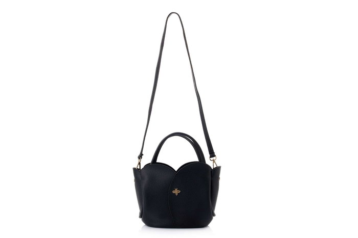 Lucky Bees Arden - Bolsa de Hombro Negra de Cuero de Polivinilo para Mujer, Elegante y Versátil